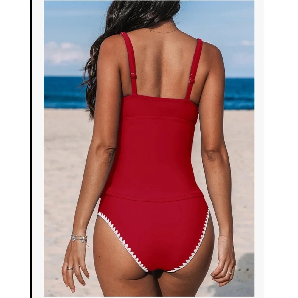 NWT CUPSHE Tankini Sets Two Piece‎ Swimsuit Scoop Neck Shell Stitched Small